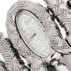 Pre Owned Roberto Cavalli Silver Stainless Steel Cleopatra R7253195515 Women's Wristwatch 40 mm