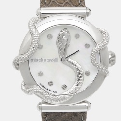 Roberto Cavalli by Franck Muller Mother of Pearl Stainless Steel Leather 2L020 Women's Wristwatch 35 mm
