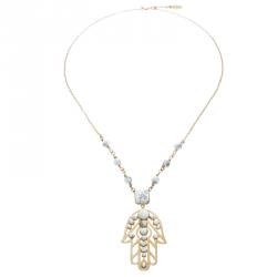 Pre Owned Roberto Cavalli White Beaded Gold Tone Hamsa Pendant Necklace