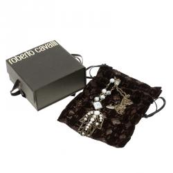 Pre Owned Roberto Cavalli White Beaded Gold Tone Hamsa Pendant Necklace