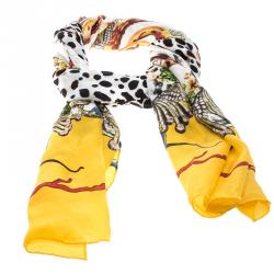 Pre Owned Roberto Cavalli Multicolour Birds and Butterfly Print Satin Scarf
