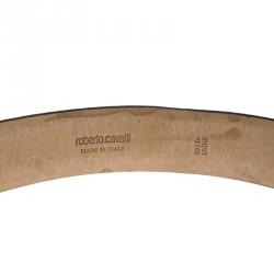 مملوكة مسبقًا Roberto Cavalli Grey/Black Snakeskin Logo Buckle Belt 85CM