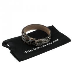 مملوكة مسبقًا Roberto Cavalli Grey/Black Snakeskin Logo Buckle Belt 85CM