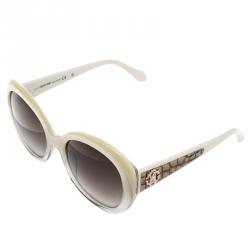 Pre Owned Roberto Cavalli Pearl/Brown 983S Tejat Round Sunglasses