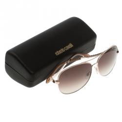 Pre Owned Roberto Cavalli Brown/Gold 792S Adhil Aviator Sunglasses
