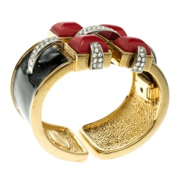 مملوكة مسبقًا سوار روبرتو كافالي أرت ديكو إيناميل كريستال ذهبي اللون عريض