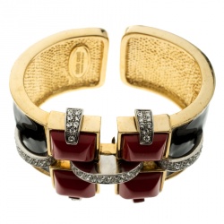 مملوكة مسبقًا سوار روبرتو كافالي أرت ديكو إيناميل كريستال ذهبي اللون عريض