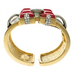 مملوكة مسبقًا سوار روبرتو كافالي أرت ديكو إيناميل كريستال ذهبي اللون عريض