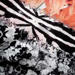 Pre Owned Roberto Cavalli Multicolour Floral Printed Silk Lace Insert Scarf