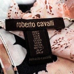 Pre Owned Roberto Cavalli Multicolour Floral Printed Silk Lace Insert Scarf