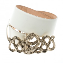 Pre Owned حزام روبرتو كافالي إبزيم ثعبان جلد بيج فاتح 70 سم