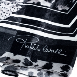 Pre Owned وشاح روبرتتو كافالي حرير نقشة الفهد متعدد الألوان مطبوع