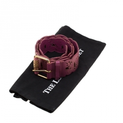 Pre Owned Roberto Cavalli Fuchsia Leather Flower Cutout Belt Size 105cm