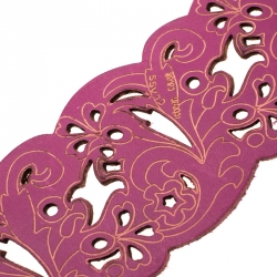 Pre Owned Roberto Cavalli Fuchsia Leather Flower Cutout Belt Size 105cm