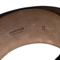 Pre Owned حزام روبرتو كافالي جلد نقشة الثعبان أسود 90 سم