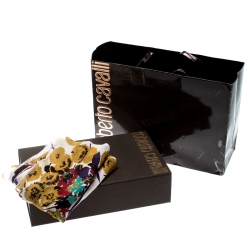 Pre Owned وشاح رقبة روبرتو كافالي حرير شيفون طباعة موردة لامعة متعدد الألوان 