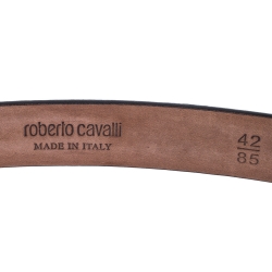 Pre Owned Roberto Cavalli Bronze Metallic Leather RC Buckle Belt 85CM