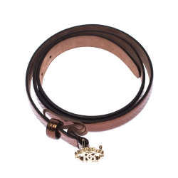 Pre Owned Roberto Cavalli Bronze Metallic Leather RC Buckle Belt 85CM