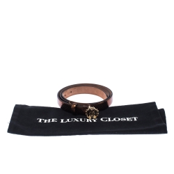 Pre Owned Roberto Cavalli Bronze Metallic Leather RC Buckle Belt 85CM