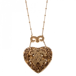 Pre Owned قلادة روبرتو كافالي بدلاية قلب شهير مرصع كريستال ذهبية