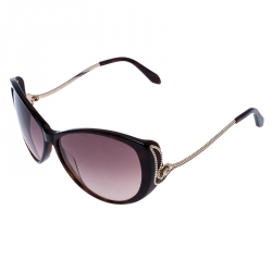 Pre Owned Roberto Cavalli Dark Havana/Brown Gradient 741S Kandooma Cat Eye Sunglasses