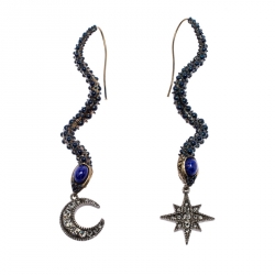 مملوكة مسبقًا Roberto Cavalli Star & Moon Crystal Antique Gold Tone Long Snake Hook Earrings