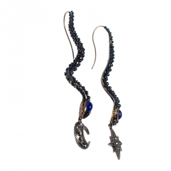 مملوكة مسبقًا Roberto Cavalli Star & Moon Crystal Antique Gold Tone Long Snake Hook Earrings