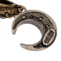 مملوكة مسبقًا Roberto Cavalli Star & Moon Crystal Antique Gold Tone Long Snake Hook Earrings