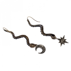 مملوكة مسبقًا Roberto Cavalli Star & Moon Crystal Antique Gold Tone Long Snake Hook Earrings