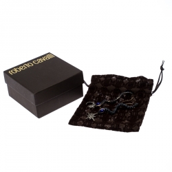 مملوكة مسبقًا Roberto Cavalli Star & Moon Crystal Antique Gold Tone Long Snake Hook Earrings