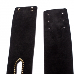 Pre Owned Roberto Cavalli Black Laser Cut Embellished Suede Waist Belt 80CM