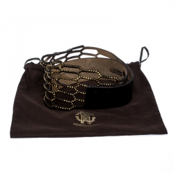 Pre Owned Roberto Cavalli Black Laser Cut Embellished Suede Waist Belt 80CM