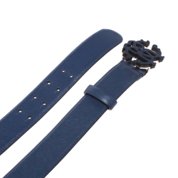 مملوكة مسبقًا Roberto Cavalli Blue Leather Logo Buckle Belt 90 CM