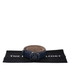 مملوكة مسبقًا Roberto Cavalli Blue Leather Logo Buckle Belt 90 CM