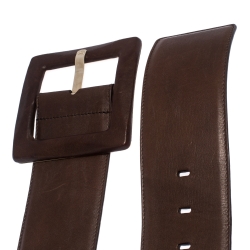مملوكة مسبقًا Roberto Cavalli Brown Leather Square Buckle Waist Belt 90CM