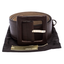 مملوكة مسبقًا Roberto Cavalli Brown Leather Square Buckle Waist Belt 90CM