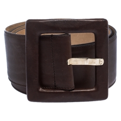مملوكة مسبقًا Roberto Cavalli Brown Leather Square Buckle Waist Belt 90CM