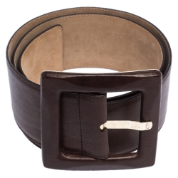 مملوكة مسبقًا Roberto Cavalli Brown Leather Square Buckle Waist Belt 90CM