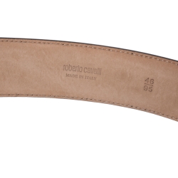 Pre Owned Roberto Cavalli Black Patent Leather Snake Buckle Belt 95CM