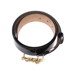 Pre Owned Roberto Cavalli Black Patent Leather Snake Buckle Belt 95CM