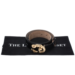 Pre Owned Roberto Cavalli Black Patent Leather Snake Buckle Belt 95CM