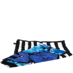 Pre Owned Roberto Cavalli Black & Blue Striped Floral Print Silk Blend Stole