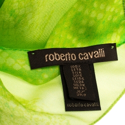 Pre Owned وشاح روبرتو كافالي حرير طباعة نقش جلد الثعبان أخضر نيون