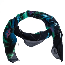 Pre Owned Roberto Cavalli Multicolor Floral Printed Silk Square Scarf 