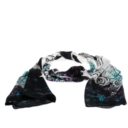 Pre Owned وشاح روبرتو كافالي أبيض وأسود طباعة تجريدية