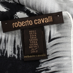 Pre Owned Roberto Cavalli Monochrome Printed Silk Scarf