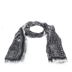 Pre Owned Roberto Cavalli Monochrome Printed Silk Scarf