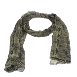 مملوكة مسبقًا Roberto Cavalli Green Snake Skin Print Silk Stole