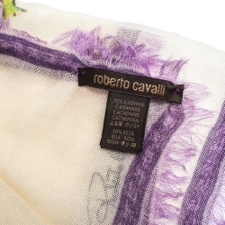 Pre Owned Roberto Cavalli Cream Floral Print Cashmere & Silk Scarf