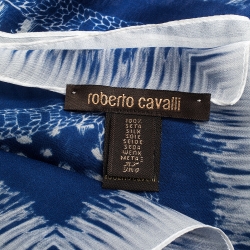 Pre Owned Roberto Cavalli Blue & White Abstract Print Silk Scarf